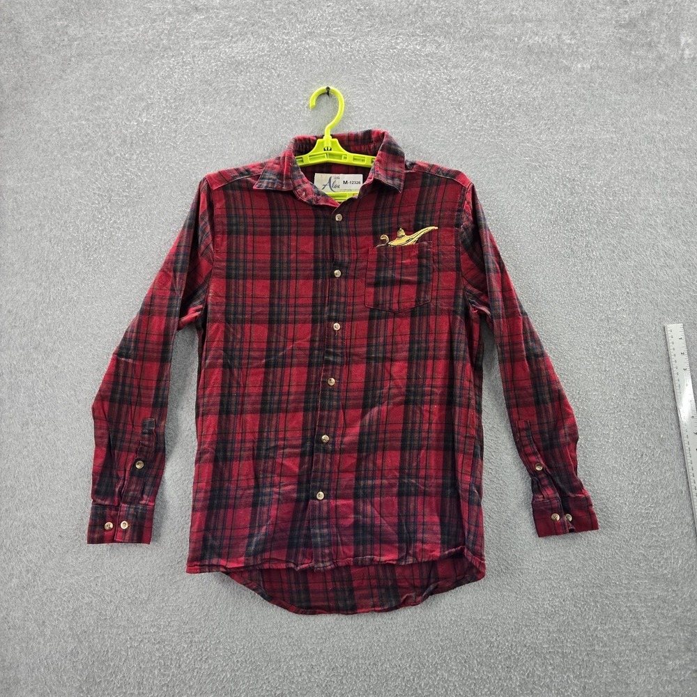 Cakeworthy x Aladdin Men Button Up Shirt S Red Plaid Flannel Diamond Embroidered